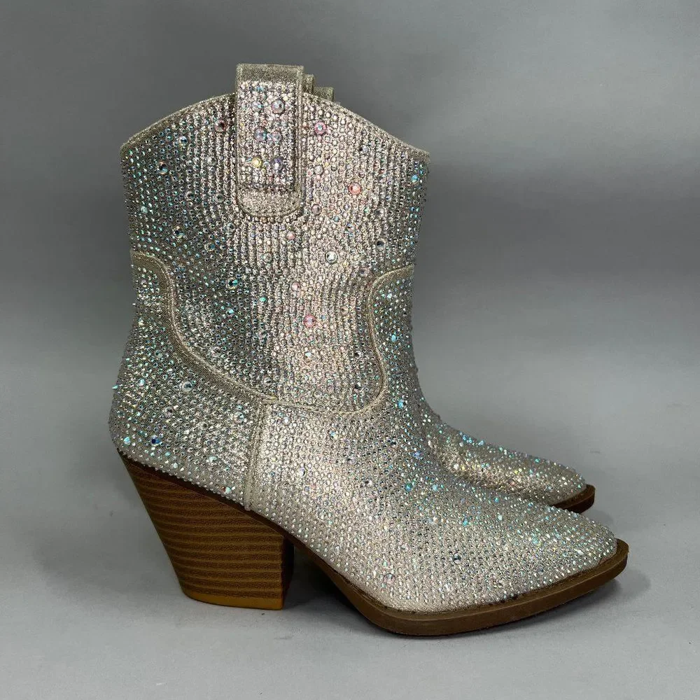 Forever Women's River Rhinestone Cowboy Ankle Boots